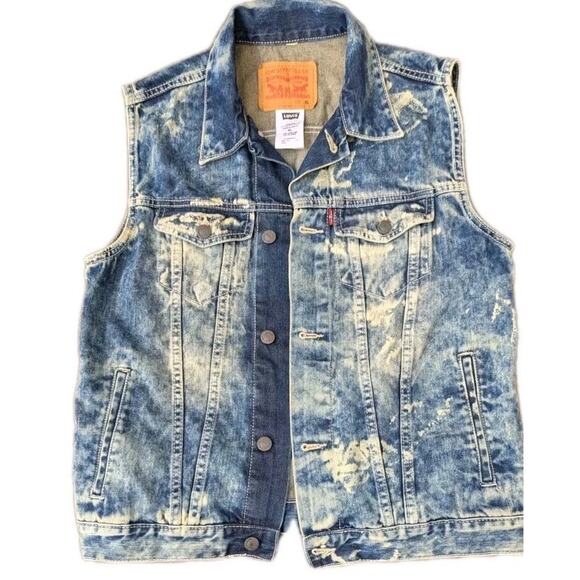 Levis Bleach Dyed Denim Vest Youth XL 14 16 Women S Jean Jacket - Picture 1 of 8